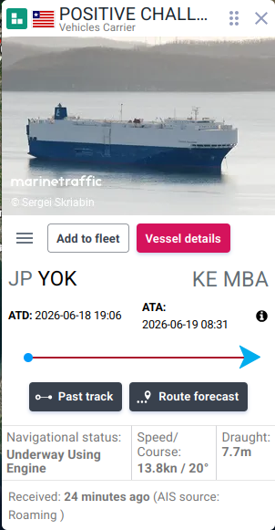 Shipping route and vehicle import progress